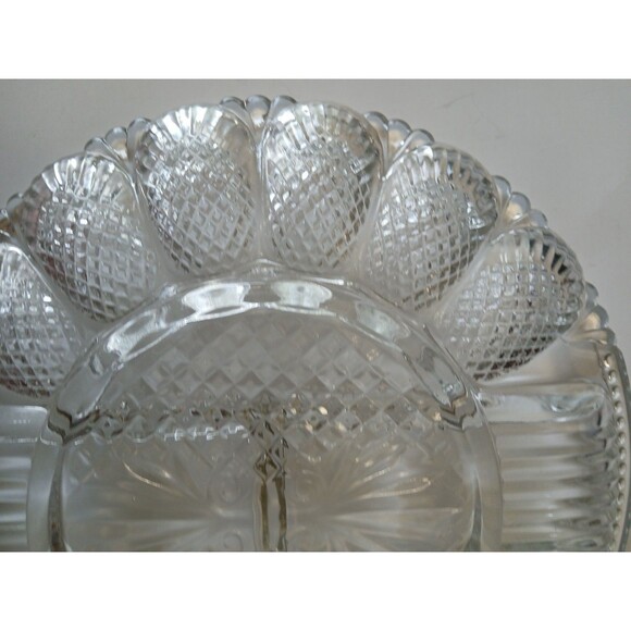 Vintage L. E. Smith Glass Deviled Egg Hors D'Oeuvres Serving Plate Platter - Picture 16 of 16